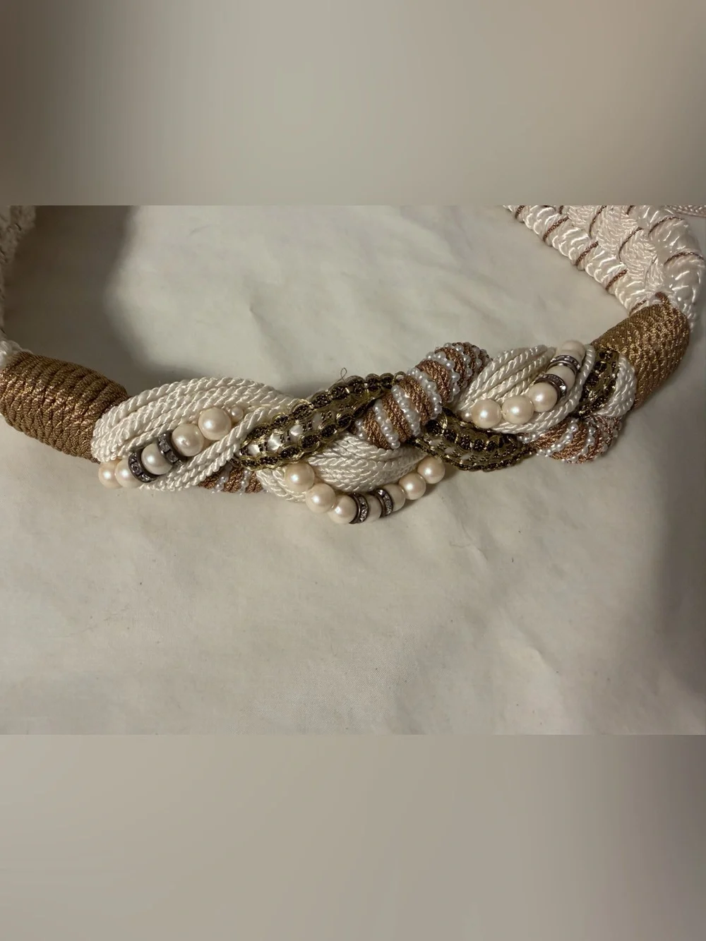 R.J. Graziano Braided Pearl and Metallic Rope Belt - Ivory & Gold
